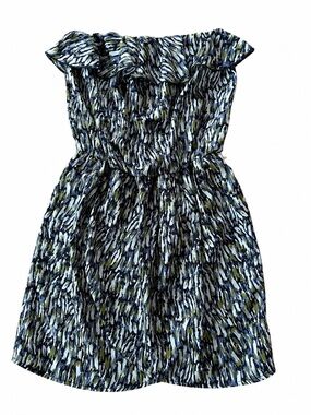 Gap Off Shoulder Ruffle Faux Wrap Mini Dress Small Blue Green Abstract Print